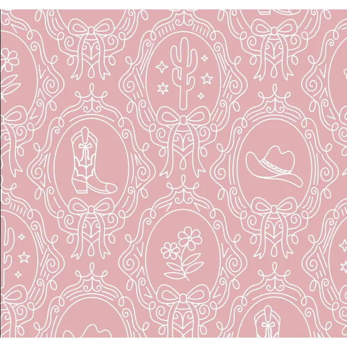 Laramie Wallpaper - Cowgirl Portraits - by Danielle Chandler Design - 2 feet by 12 feet / Pink / Large - Loomwell Home