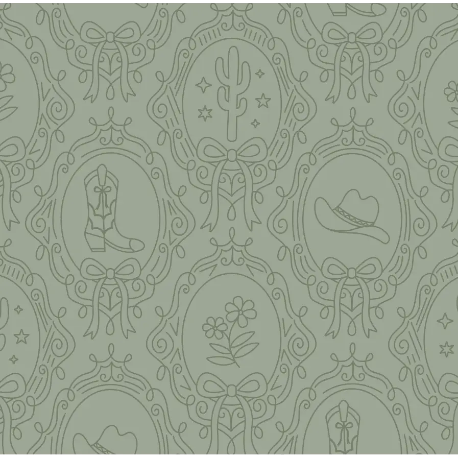 Laramie Wallpaper - Cowgirl Portraits - by Danielle Chandler Design - 2 feet by 12 feet / Sage / Large - Loomwell Home