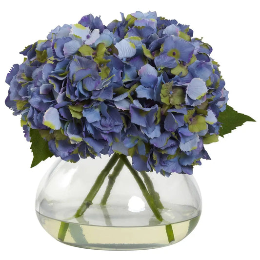 Large Blooming Hydrangea w/Vase - Blue - Nearly Natural