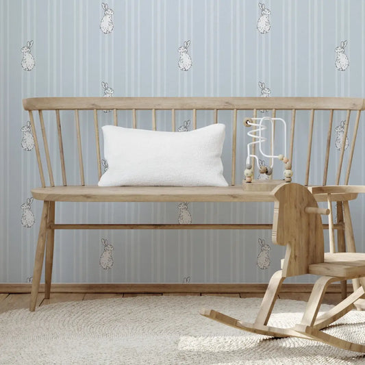 Larkin Wallpaper - Bunnies on Stripes for Kids - by Luna Pictata - Loomwell Home Goods