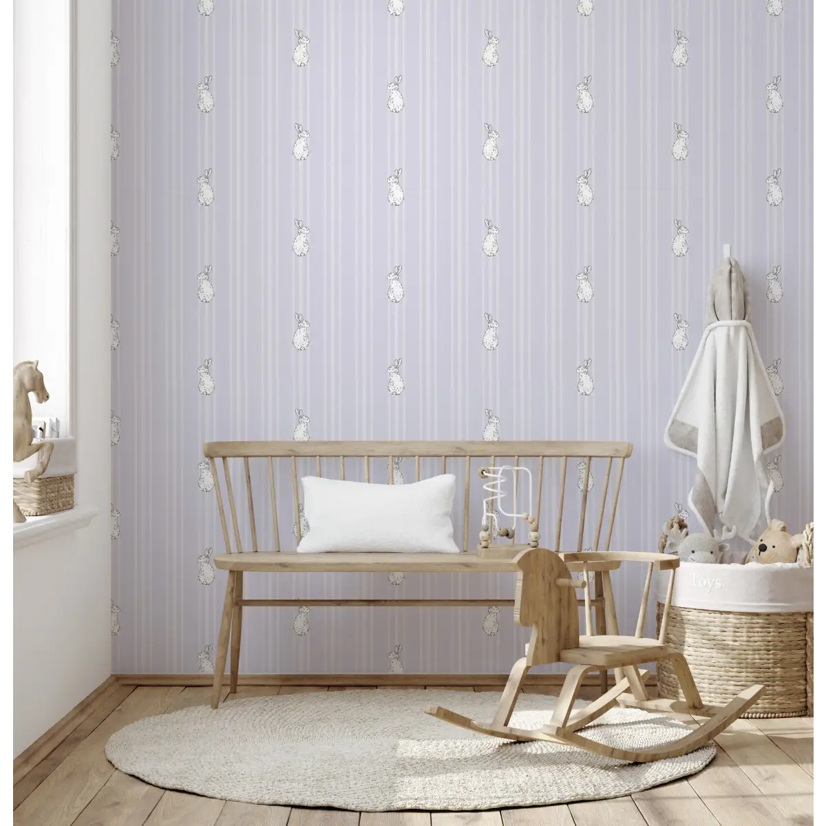 Larkin Wallpaper - Bunnies on Stripes for Kids - by Luna Pictata - Loomwell Home Goods