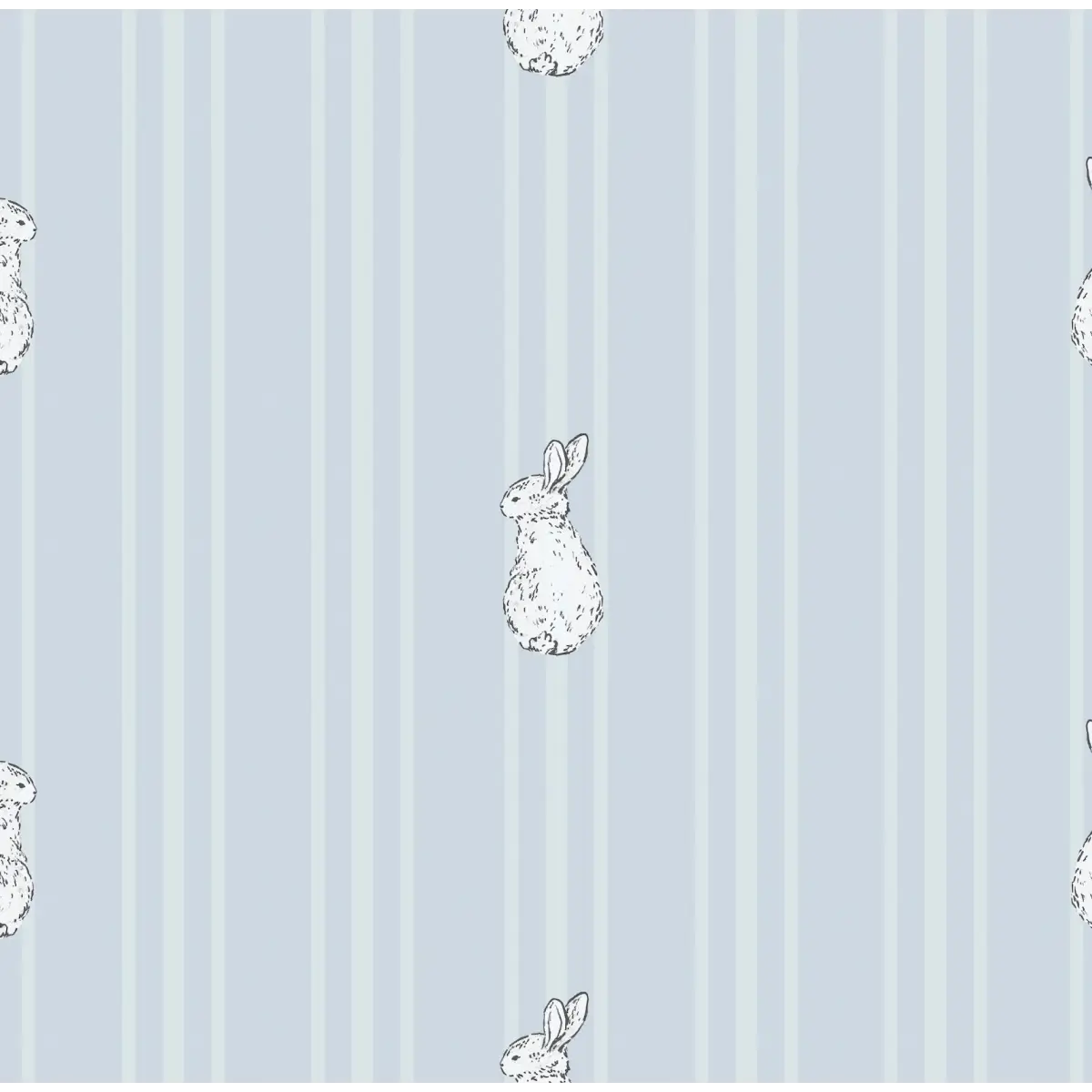 Larkin Wallpaper - Bunnies on Stripes for Kids - by Luna Pictata - Sample 1 foot by 1 foot / Blue - Loomwell Home Goods