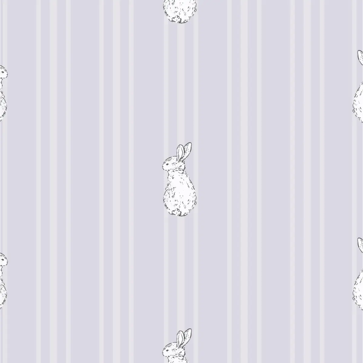 Larkin Wallpaper - Bunnies on Stripes for Kids - by Luna Pictata - Sample 1 foot by 1 foot / Lavender - Loomwell Home