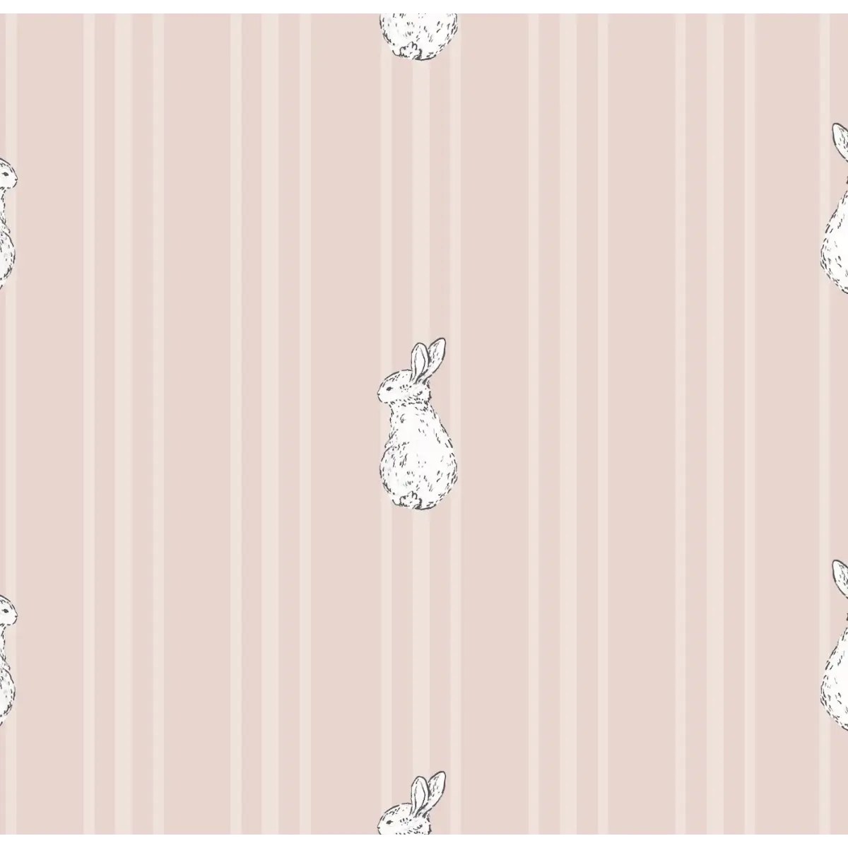 Larkin Wallpaper - Bunnies on Stripes for Kids - by Luna Pictata - Sample 1 foot by 1 foot / Pink - Loomwell Home Goods