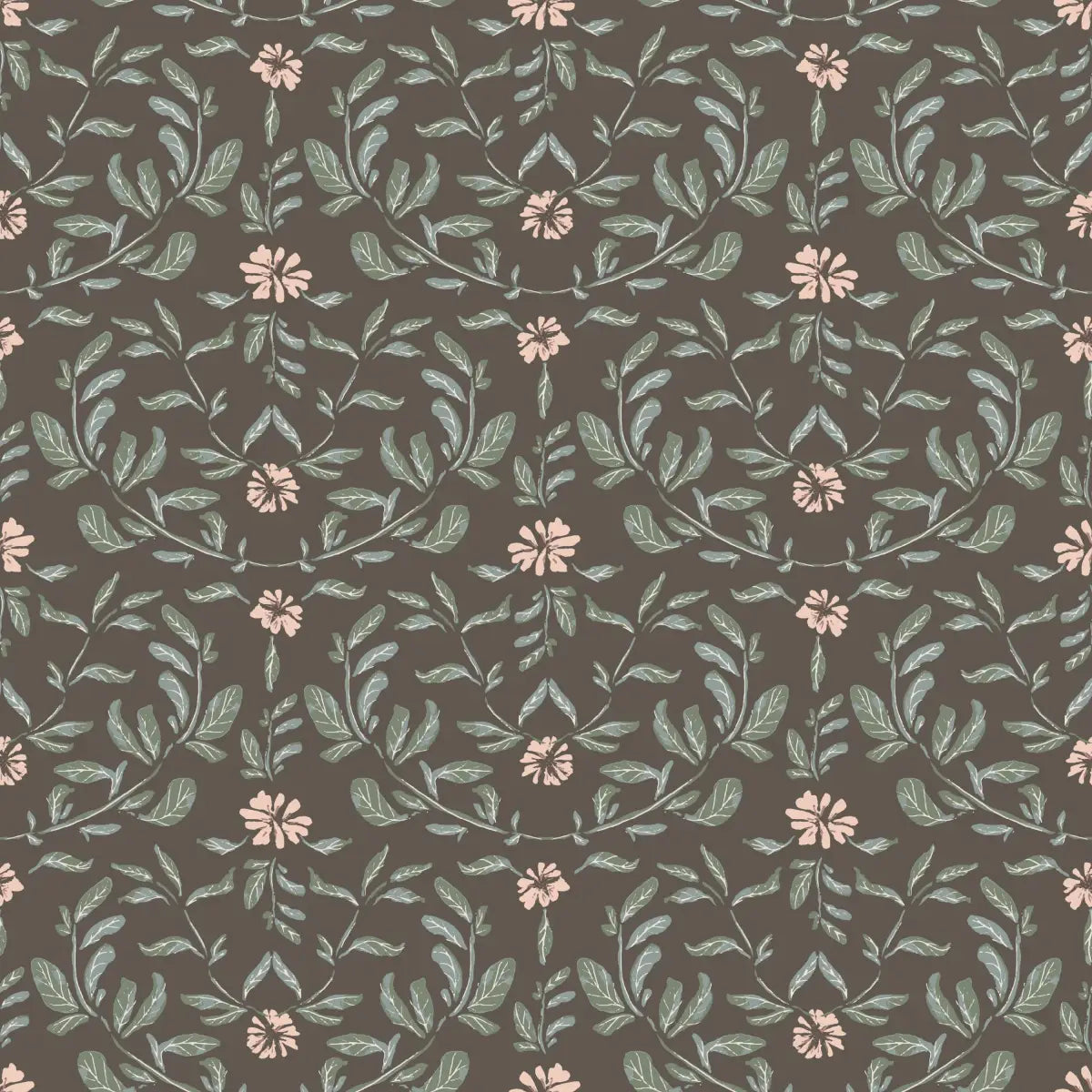 Laurie Wallpaper - Flowers Block Print - by Creating to Love - Sample 1 foot by 1 foot / Charcoal - Loomwell Home Goods