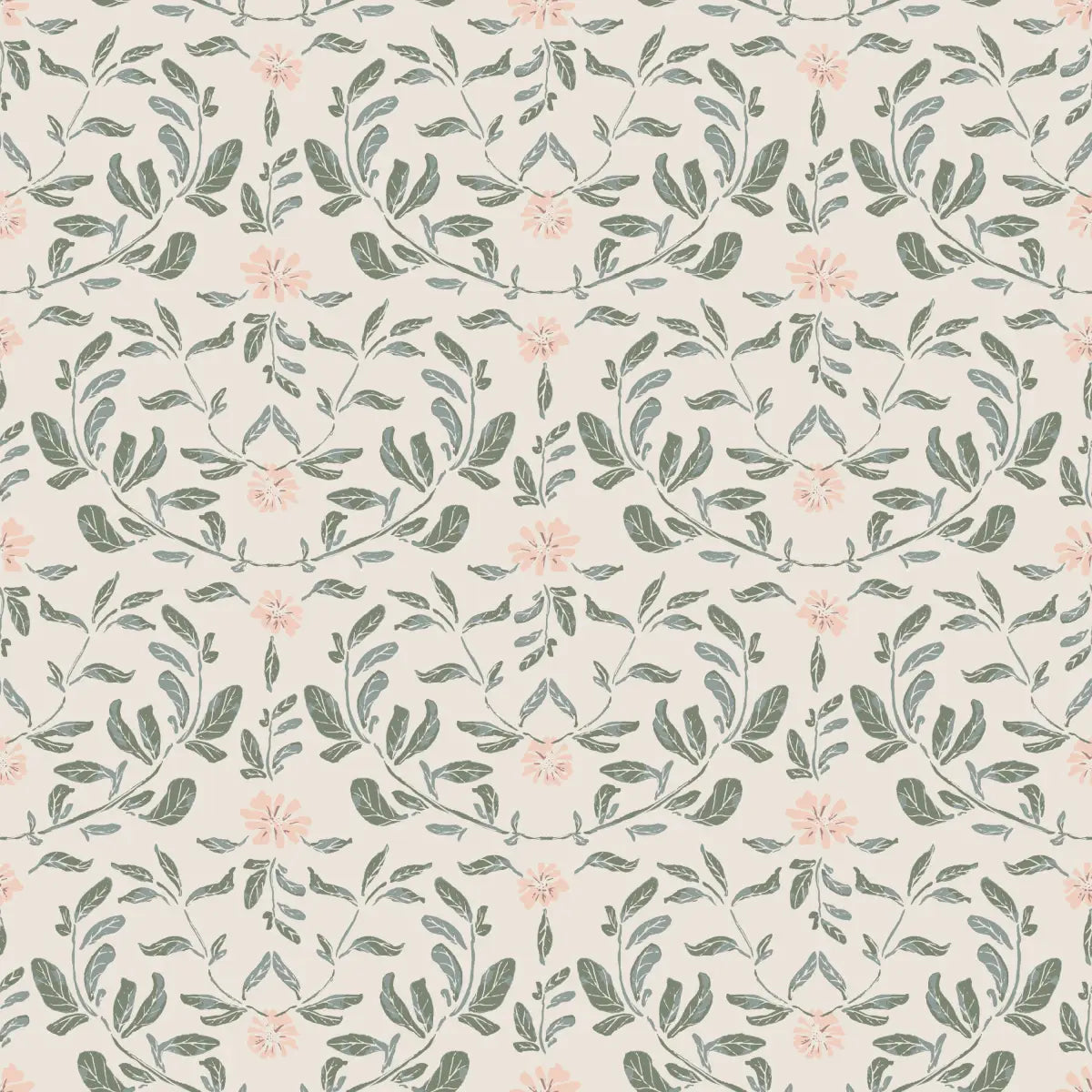 Laurie Wallpaper - Flowers Block Print - by Creating to Love - Sample 1 foot by 1 foot / Cream - Loomwell Home Goods