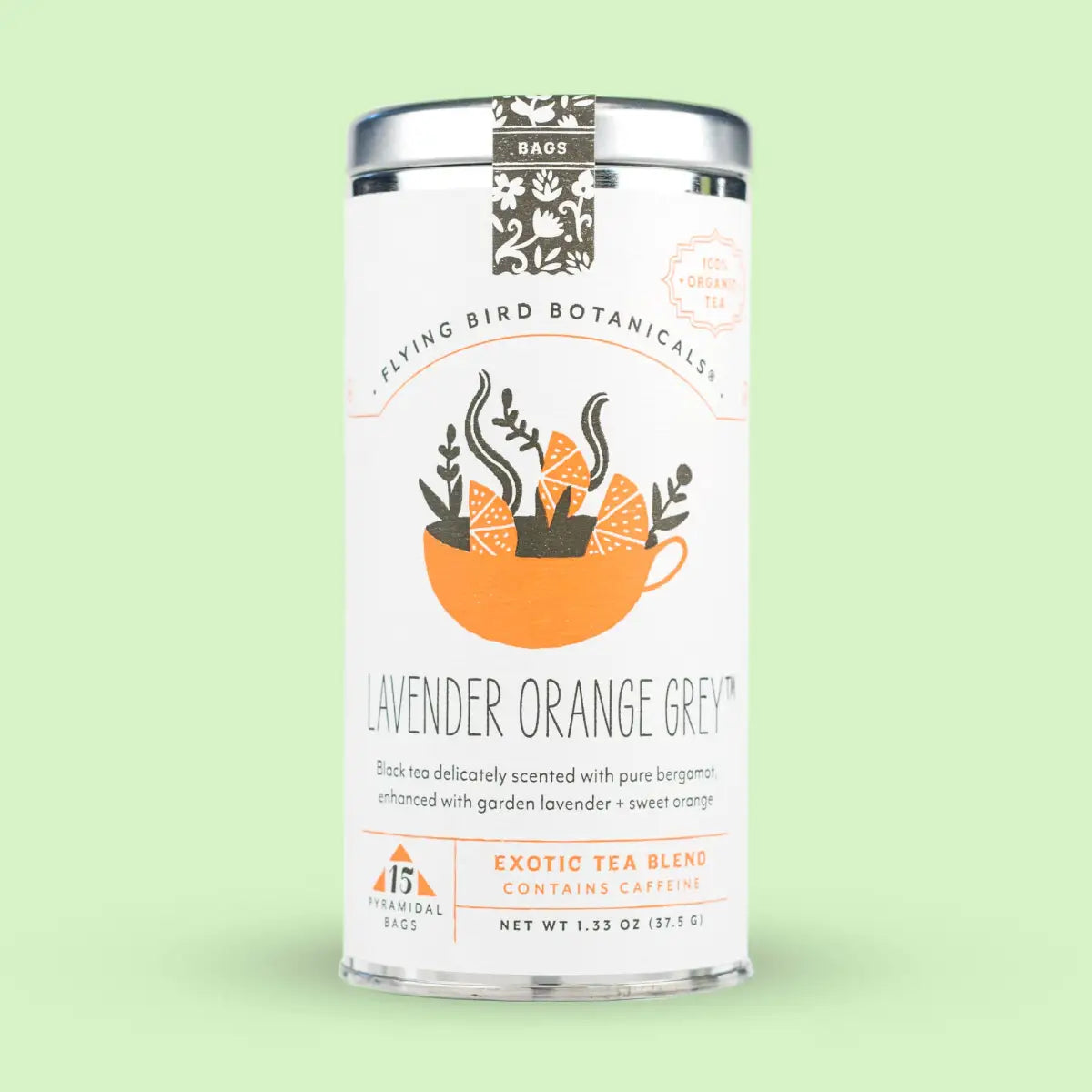 Organic Tea - Lavender Orange Grey – 15 Tea Bag Tin - Flying Bird Botanicals