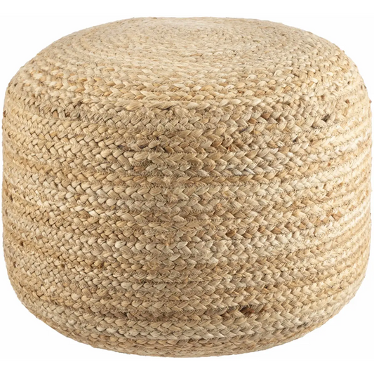 Beige Jute Pouf - 14’’H x 18’’W x 18’’D Cylinder - Boutique Rugs