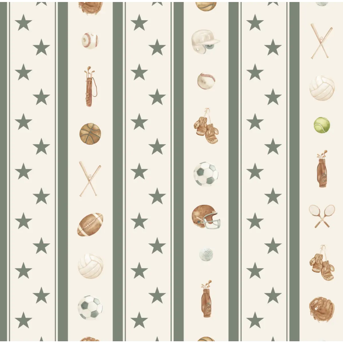 Lawson Wallpaper - Sports for Kids - by Hailey Kiefer Designs - Sample 1 foot by 1 foot / Sage - Loomwell Home Goods