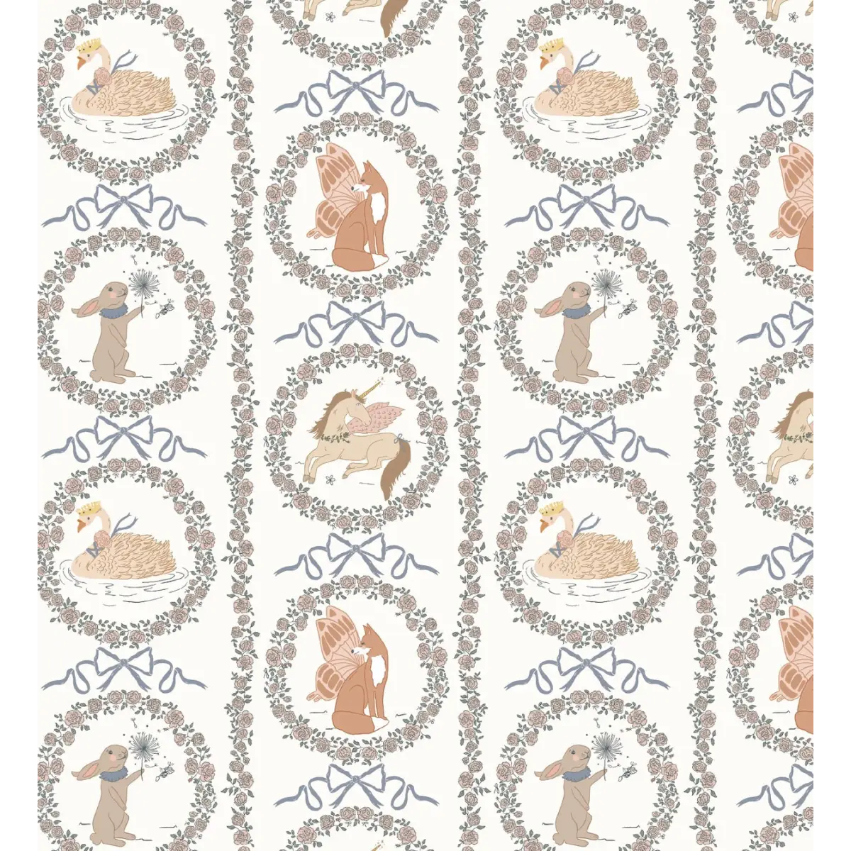Layce Wallpaper - Fairyland Unicorn Fox Bunny for Kids - by Painted Hawk Design - Sample 1 foot by 1 foot / Blue