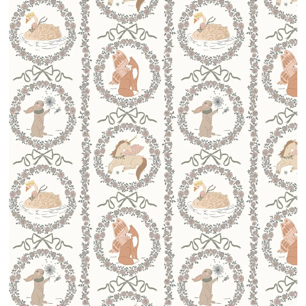 Layce Wallpaper - Fairyland Unicorn Fox Bunny for Kids - by Painted Hawk Design - Sample 1 foot by 1 foot / Green