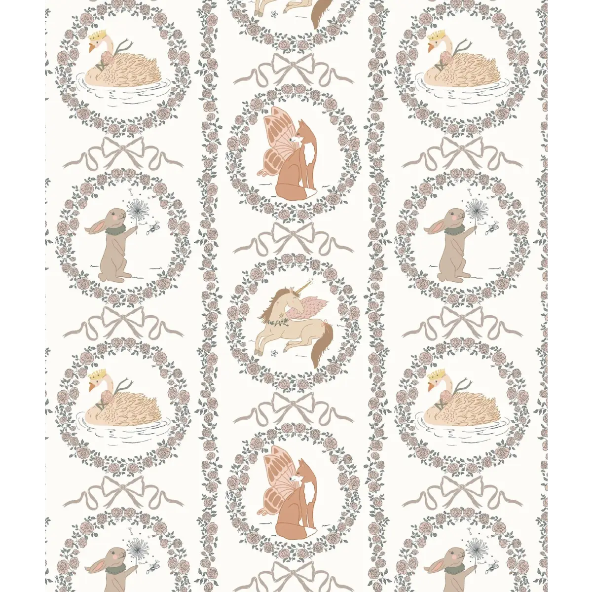 Layce Wallpaper - Fairyland Unicorn Fox Bunny for Kids - by Painted Hawk Design - Sample 1 foot by 1 foot / Rose