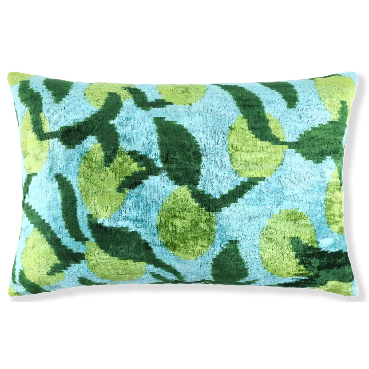 Luxury Velvet Pillow – Handmade Leaf Green & Aqua 16x24 Botanical Design - Canvello