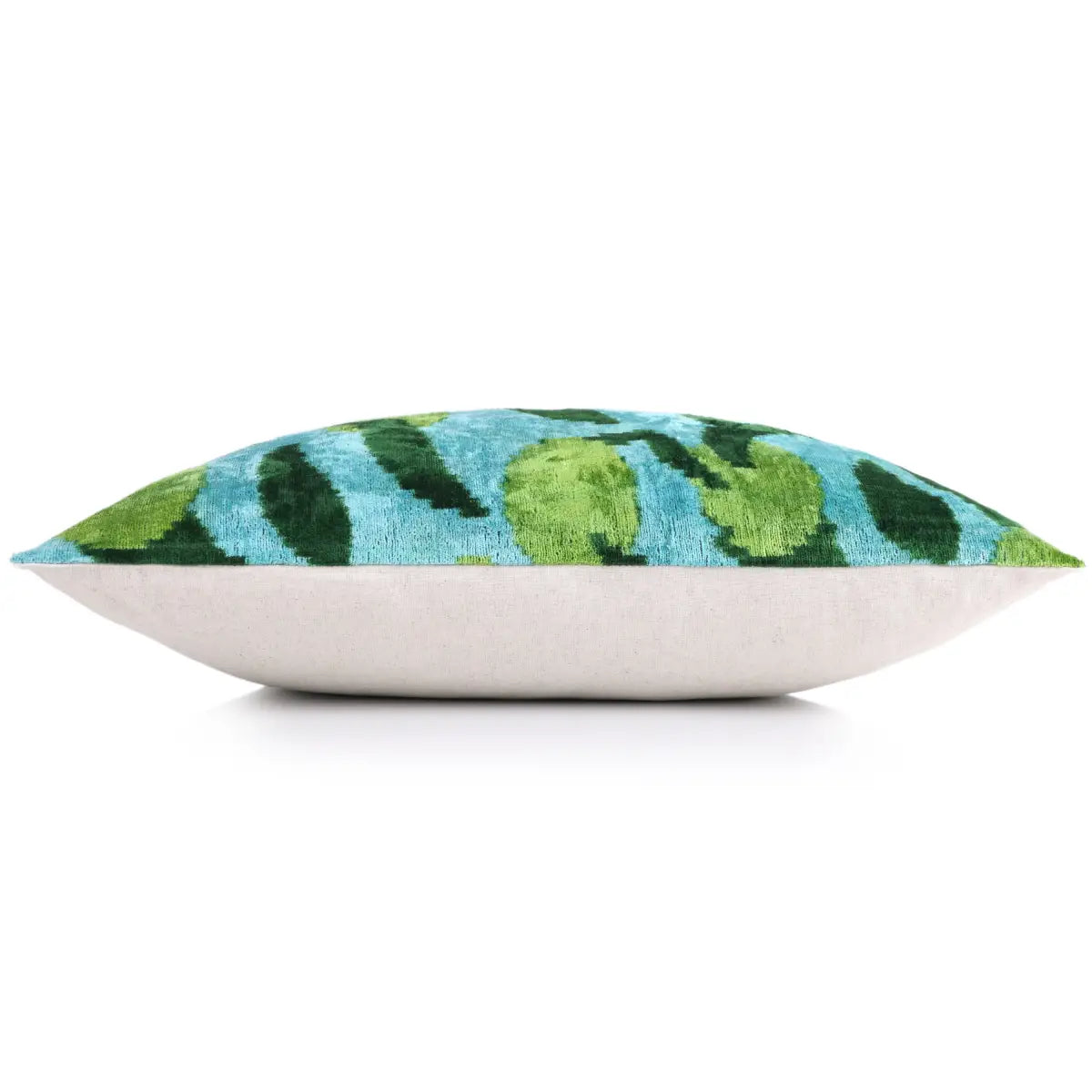 Luxury Velvet Pillow – Handmade Leaf Green & Aqua 16x24 Botanical Design - Canvello