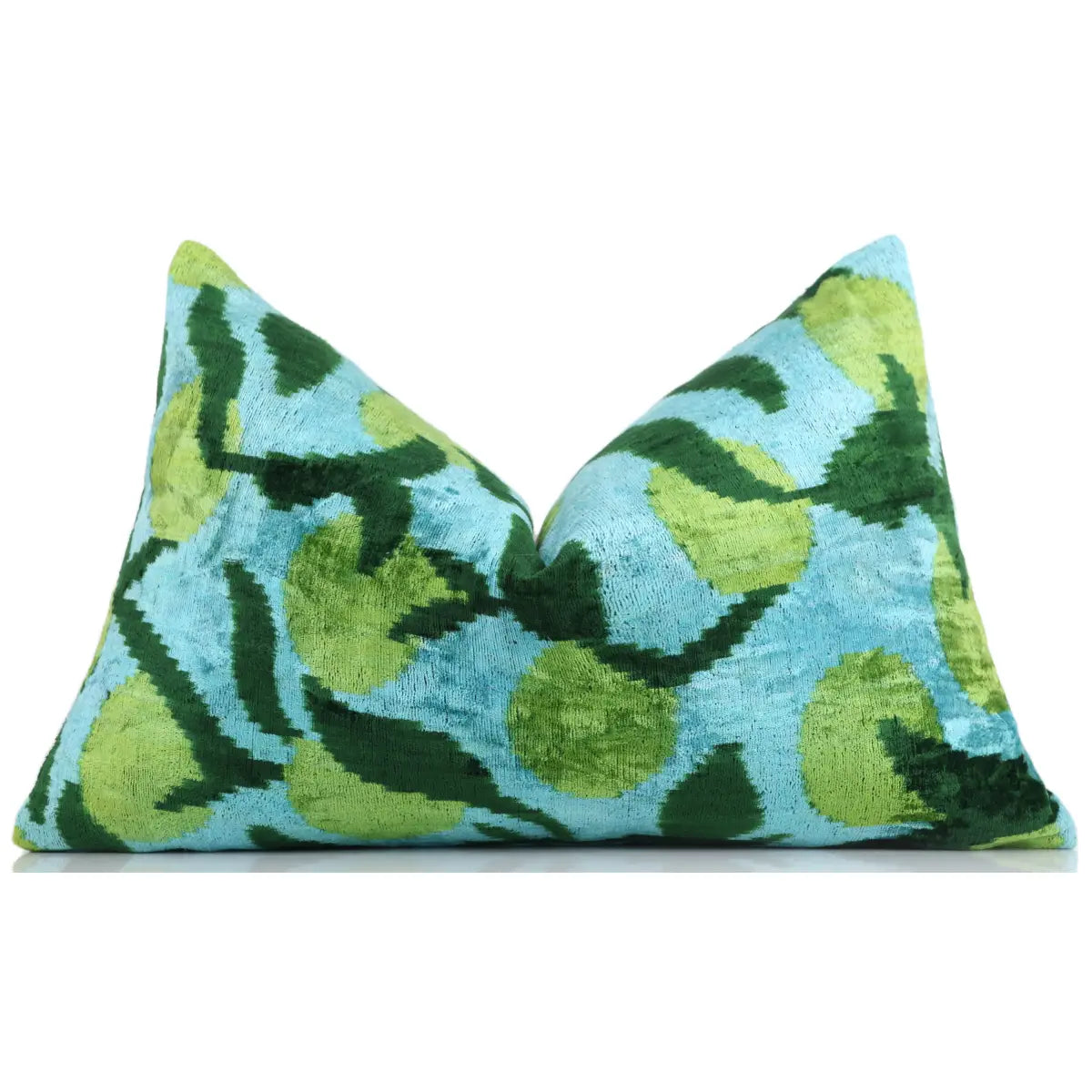 Luxury Velvet Pillow – Handmade Leaf Green & Aqua 16x24 Botanical Design - Canvello