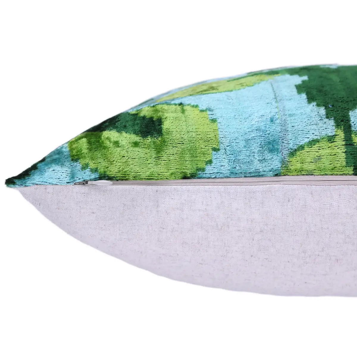Luxury Velvet Pillow – Handmade Leaf Green & Aqua 16x24 Botanical Design - Canvello