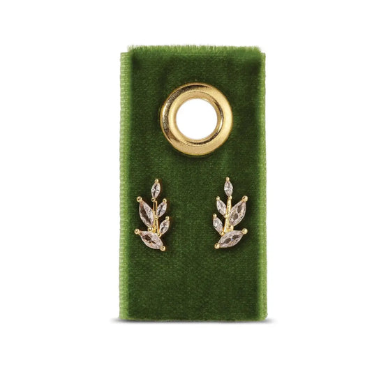 Leaf Stud Earrings on Velvet Gift Tag - Splendid Iris