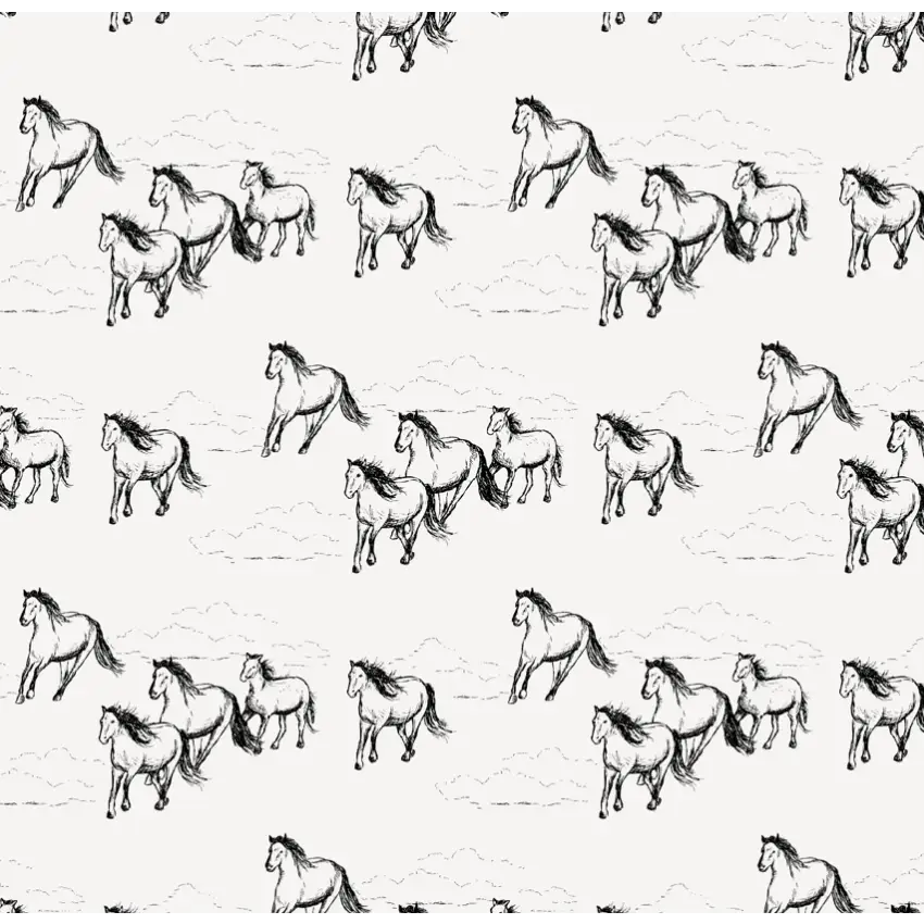 Leander Wallpaper - Horses Galloping for Kids - by Rose Lindo - Sample 1 foot by 1 foot / Black - Loomwell Home Goods