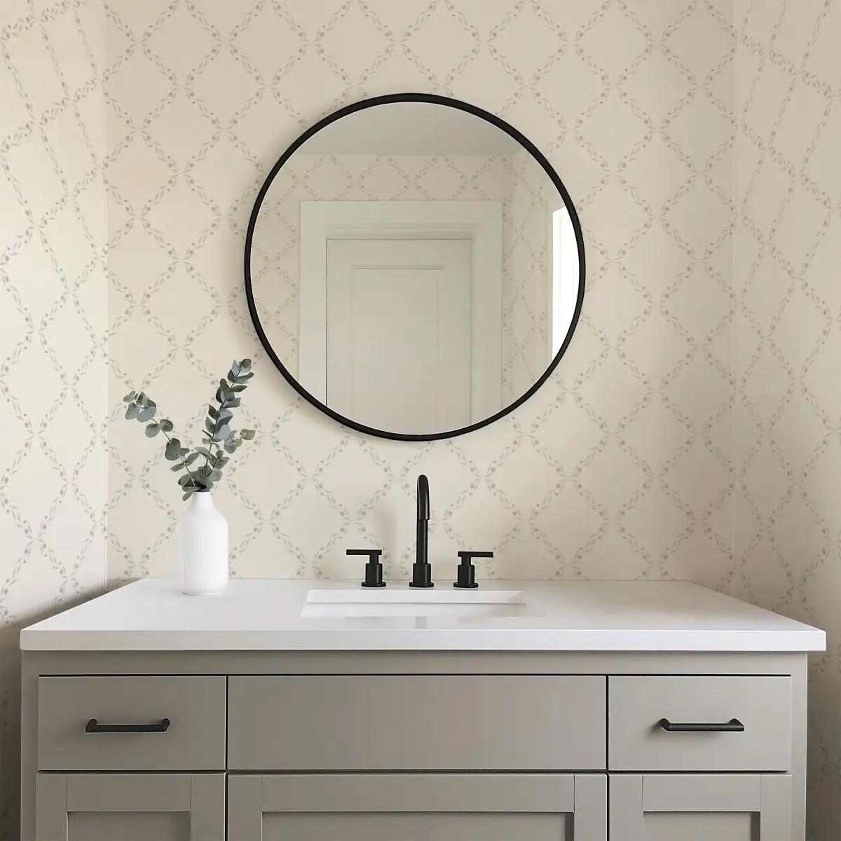 Leela Wallpaper - Subtle Floral Diamond Pattern - by Katie Burt Art - Loomwell Home Goods