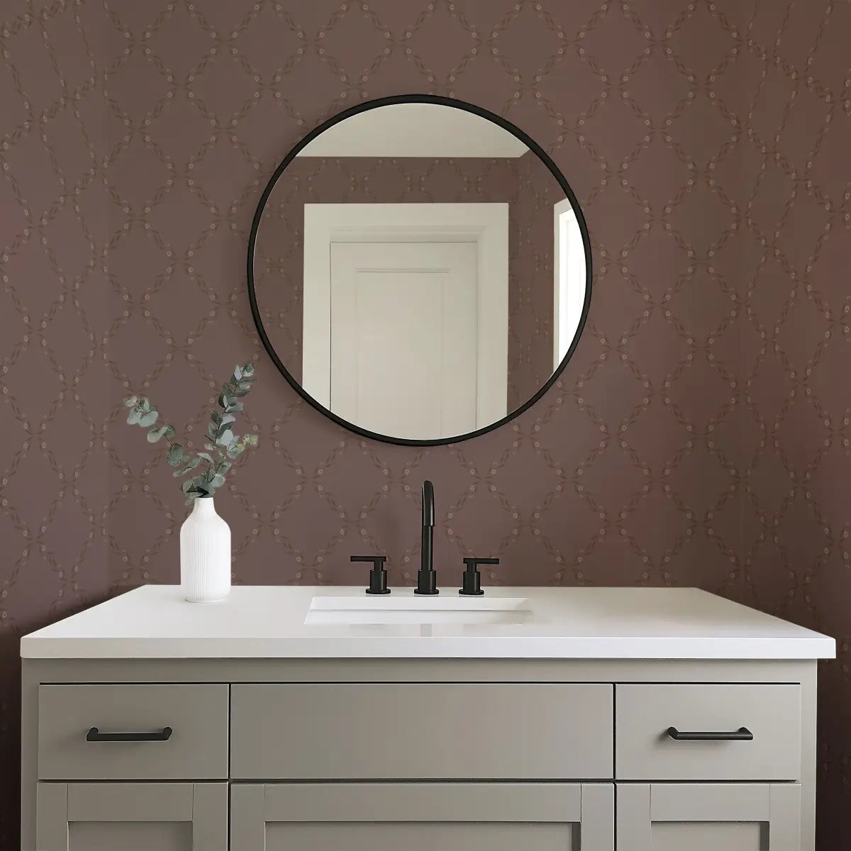 Leela Wallpaper - Subtle Floral Diamond Pattern - by Katie Burt Art - Loomwell Home Goods