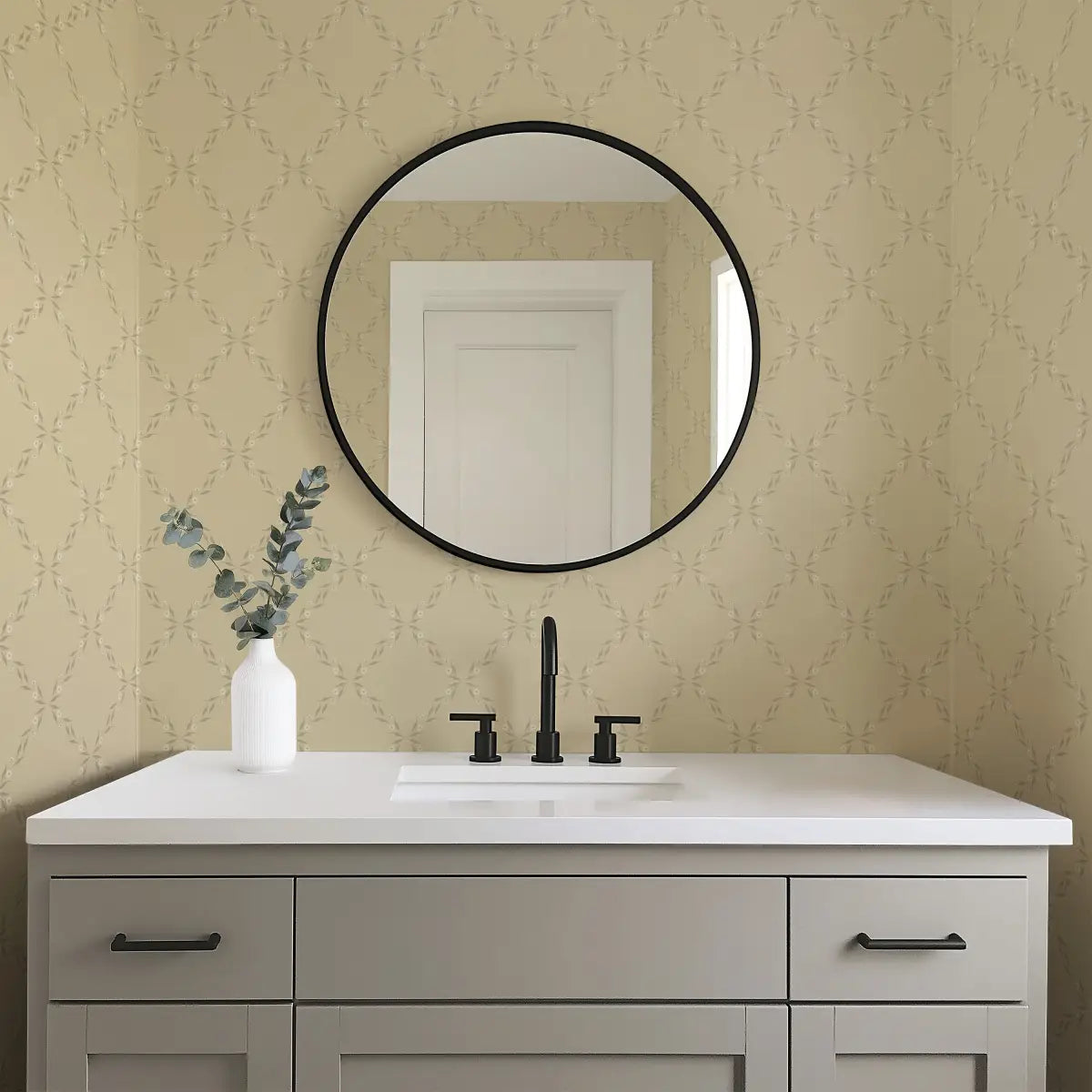 Leela Wallpaper - Subtle Floral Diamond Pattern - by Katie Burt Art - Loomwell Home Goods