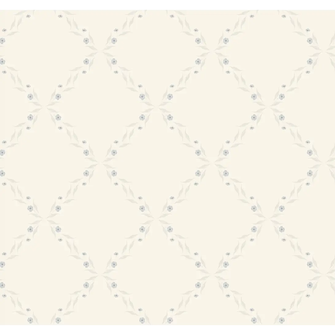 Leela Wallpaper - Subtle Floral Diamond Pattern - by Katie Burt Art - Sample 1 foot by 1 foot / Cream and Blue