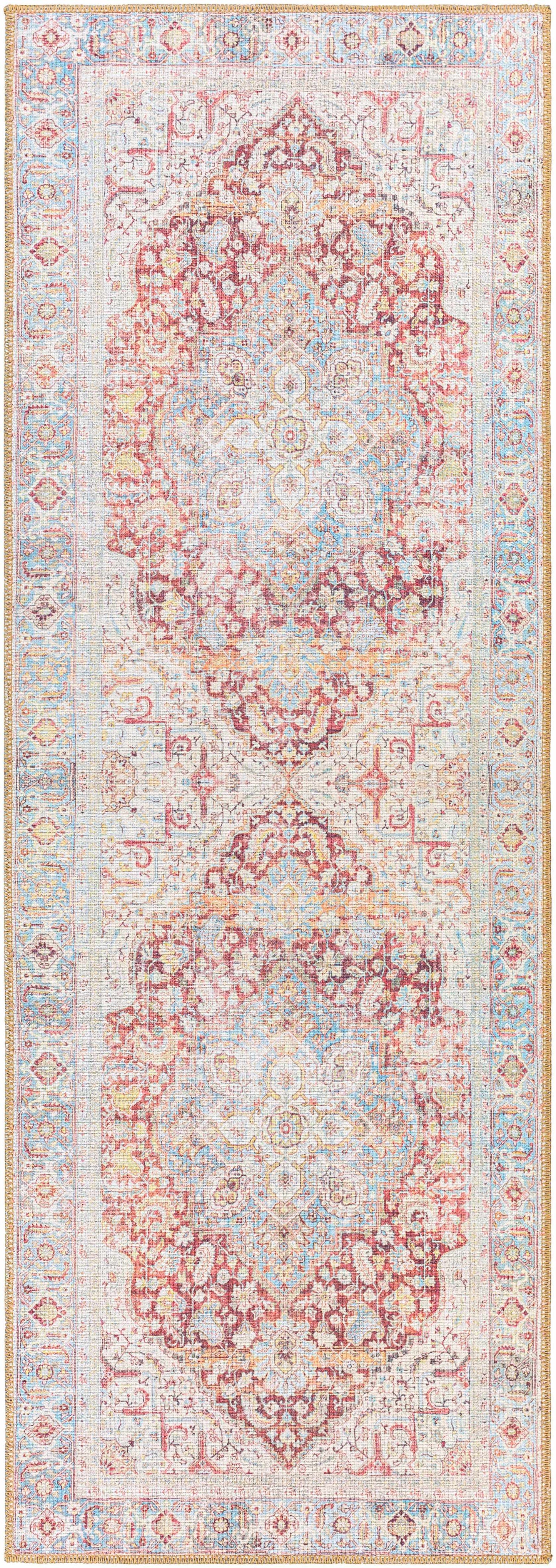 Cream Rust Leeston Vintage Washable Area Rug - Clearance - 2’7’’ x 7’3’’ Runner - Boutique Rugs