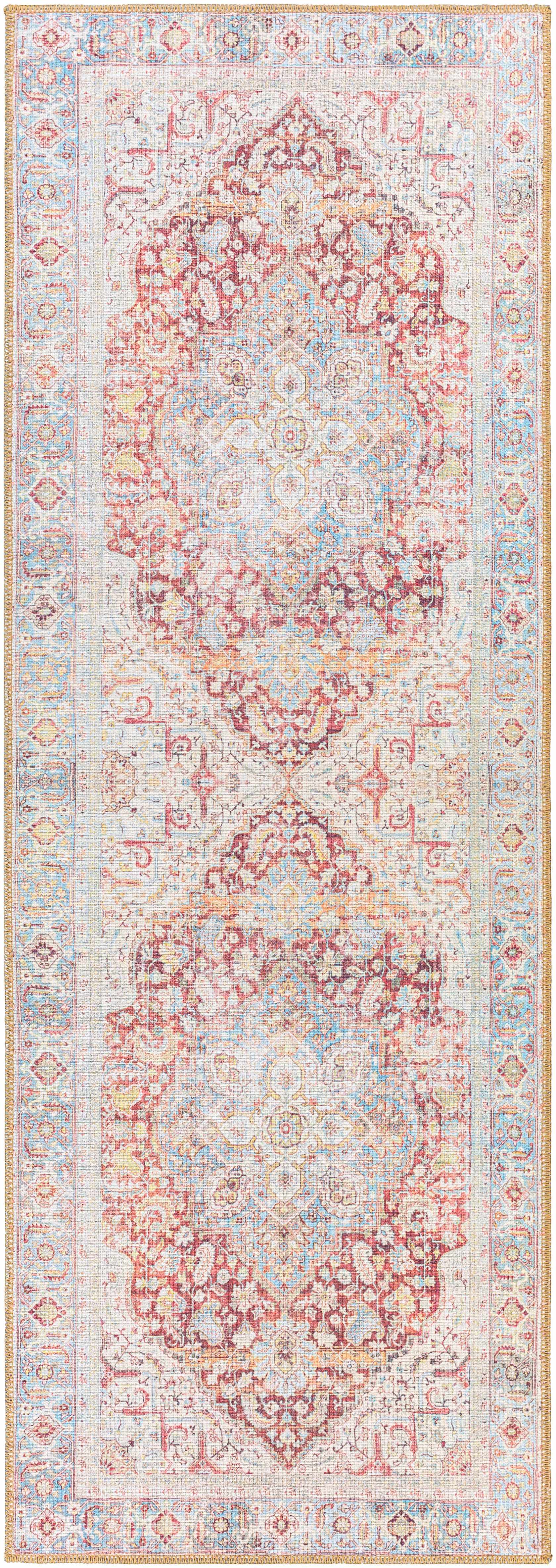 Cream Rust Leeston Vintage Washable Area Rug - Clearance - 2’7’’ x 7’3’’ Runner - Boutique Rugs