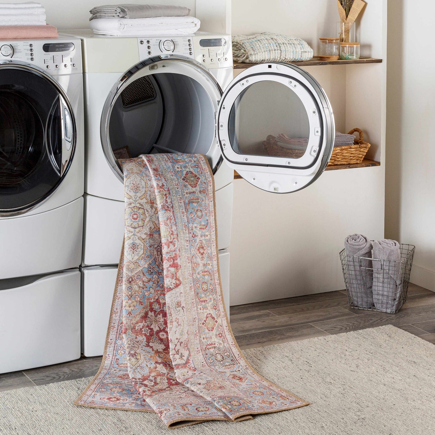 Cream Rust Leeston Vintage Washable Area Rug - Clearance - Boutique Rugs