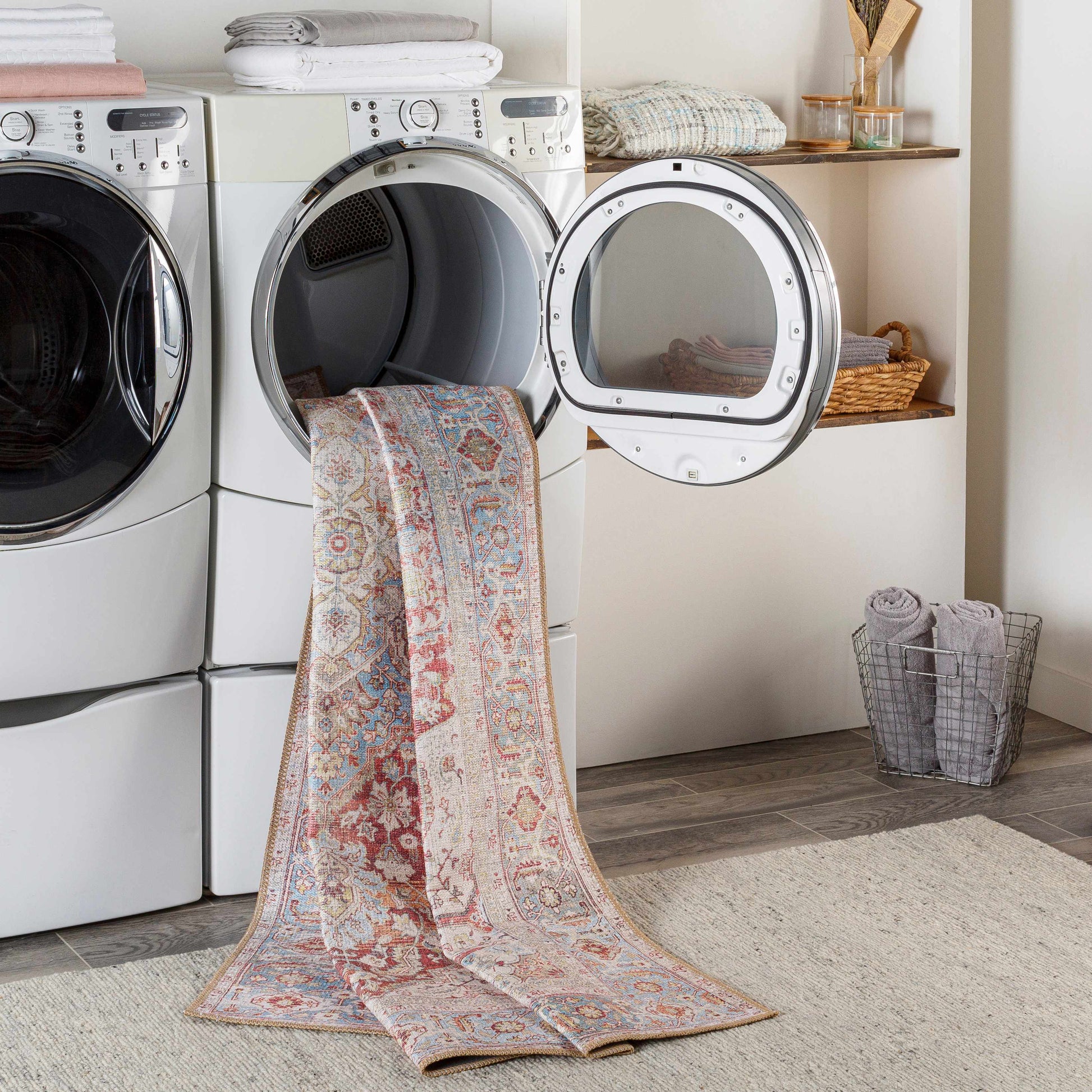 Cream Rust Leeston Vintage Washable Area Rug - Clearance - Boutique Rugs