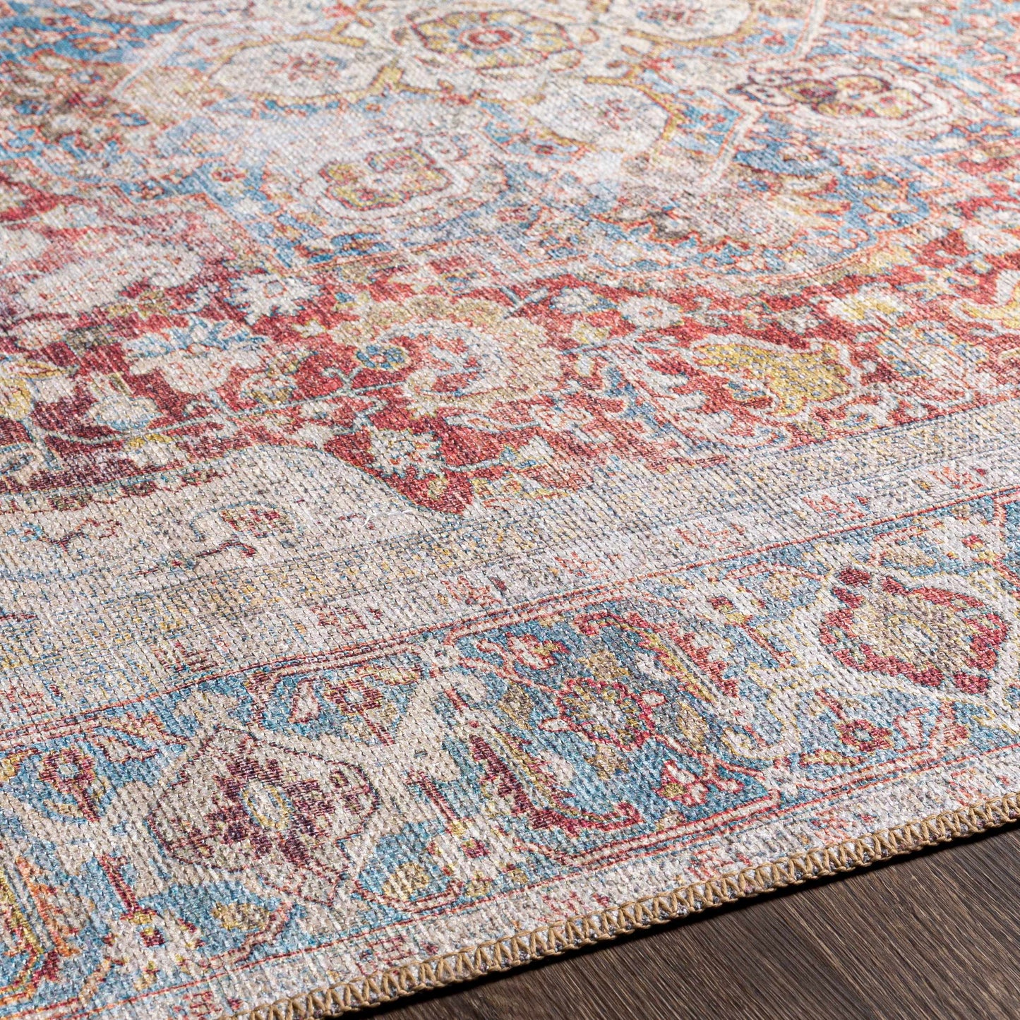 Cream Rust Leeston Vintage Washable Area Rug - Clearance - 5’3’’ x 7’3’’ Rectangle - Boutique Rugs