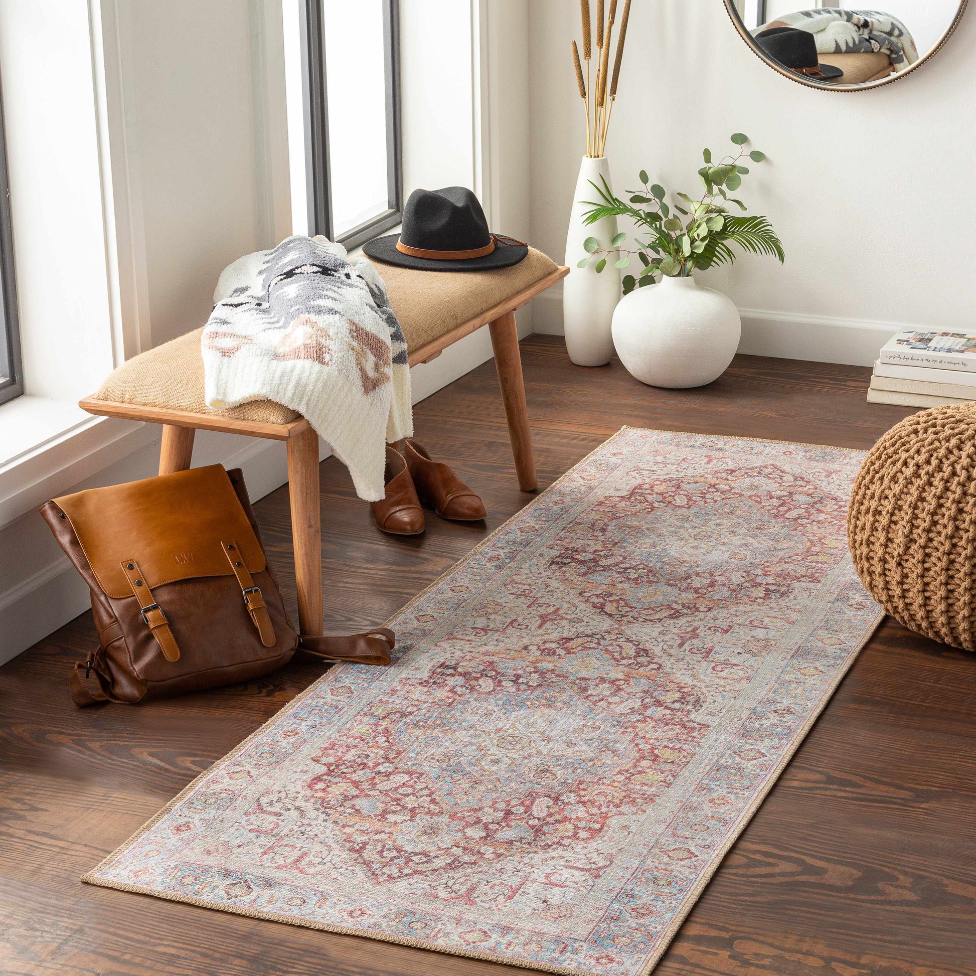 Cream Rust Leeston Vintage Washable Area Rug - Clearance - Boutique Rugs