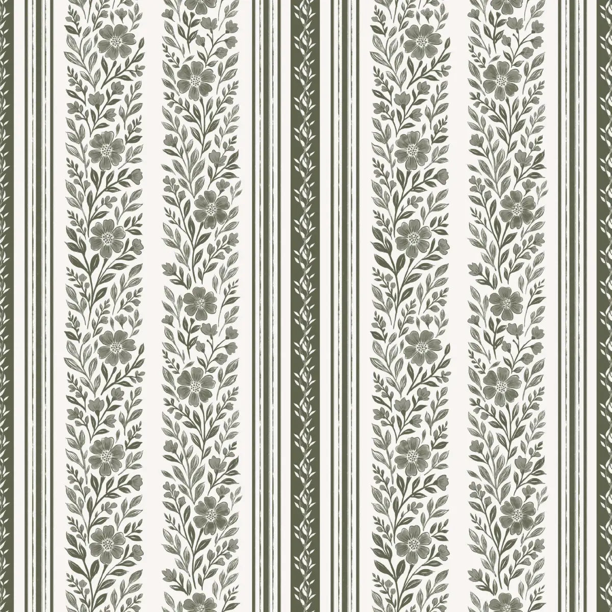 Leigh Wallpaper - Neutral Floral Stripe - by Kathryn Therese - Loomwell Home Goods