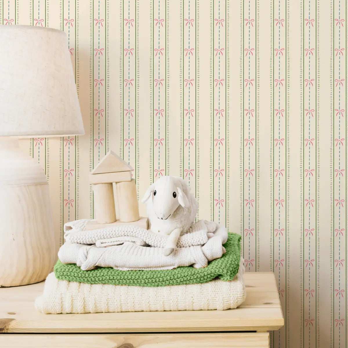 Lena Wallpaper - Bows in Stripes - by House of Haricot - Loomwell Home Goods