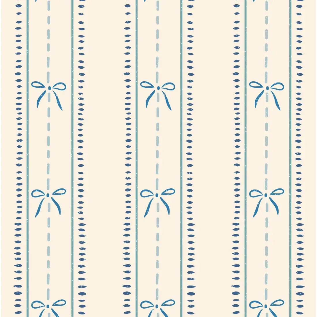 Lena Wallpaper - Bows in Stripes - by House of Haricot - Sample 1 foot by 1 foot / Cream and Blue - Loomwell Home Goods