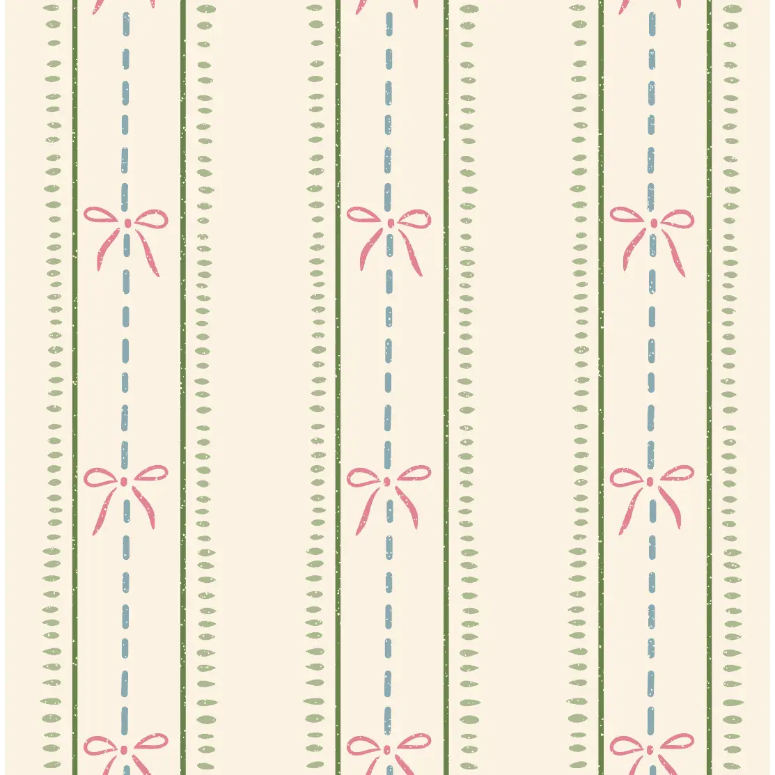 Lena Wallpaper - Bows in Stripes - by House of Haricot - Sample 1 foot by 1 foot / Cream and Pink - Loomwell Home Goods