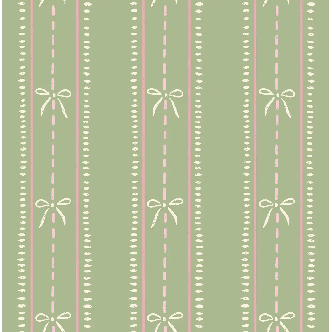 Lena Wallpaper - Bows in Stripes - by House of Haricot - Sample 1 foot by 1 foot / Green and Cream - Loomwell Home Goods