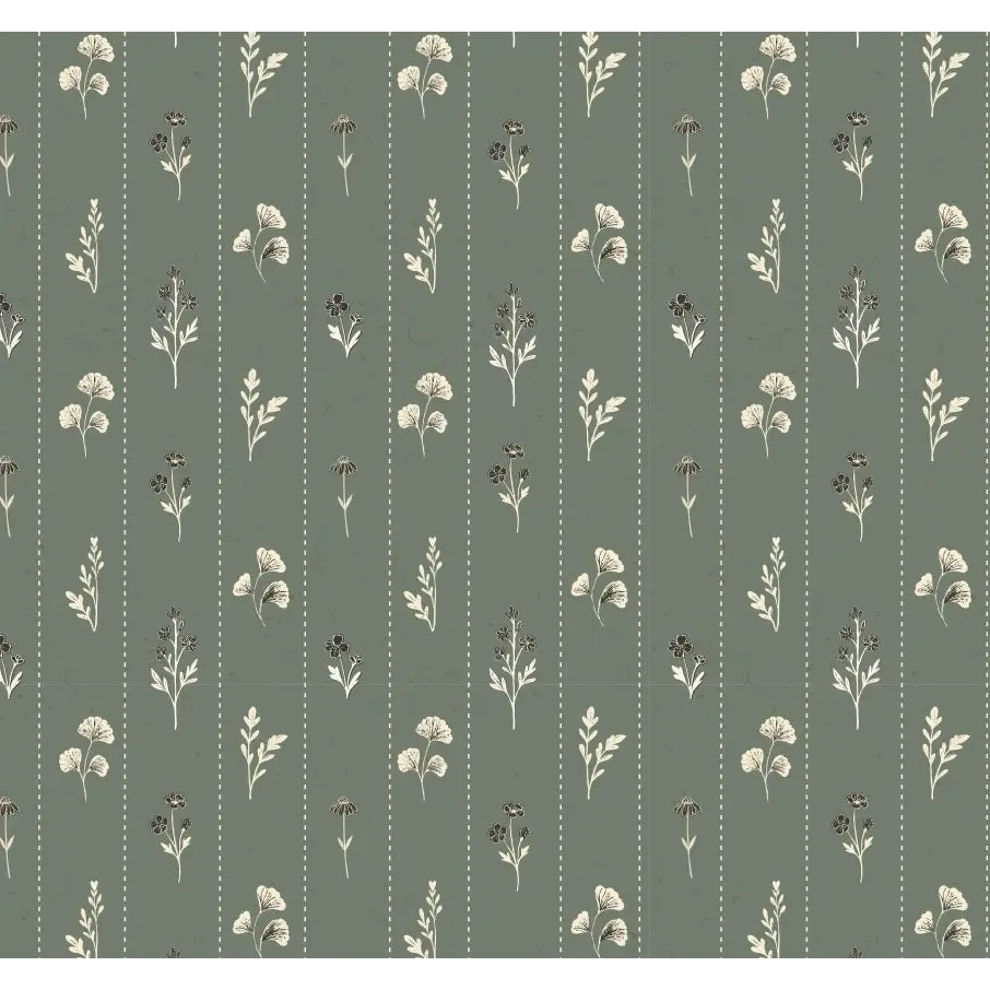 Leni Wallpaper - Flower Sketches - by The Feral Flower - Sample 1 foot by 1 foot / Green - Loomwell Home Goods