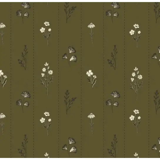 Leni Wallpaper - Flower Sketches - by The Feral Flower - Sample 1 foot by 1 foot / Olive - Loomwell Home Goods