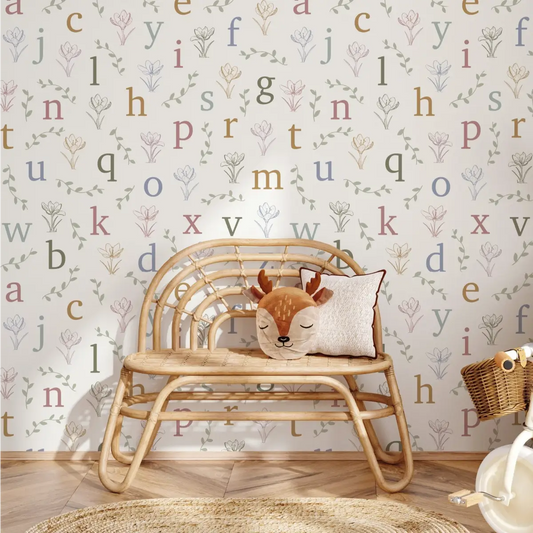 Lenny Wallpaper - Crocus Alphabet for Kids - by Studio Stephie - Sample 1 foot by 1 foot / Large - Loomwell Home Goods
