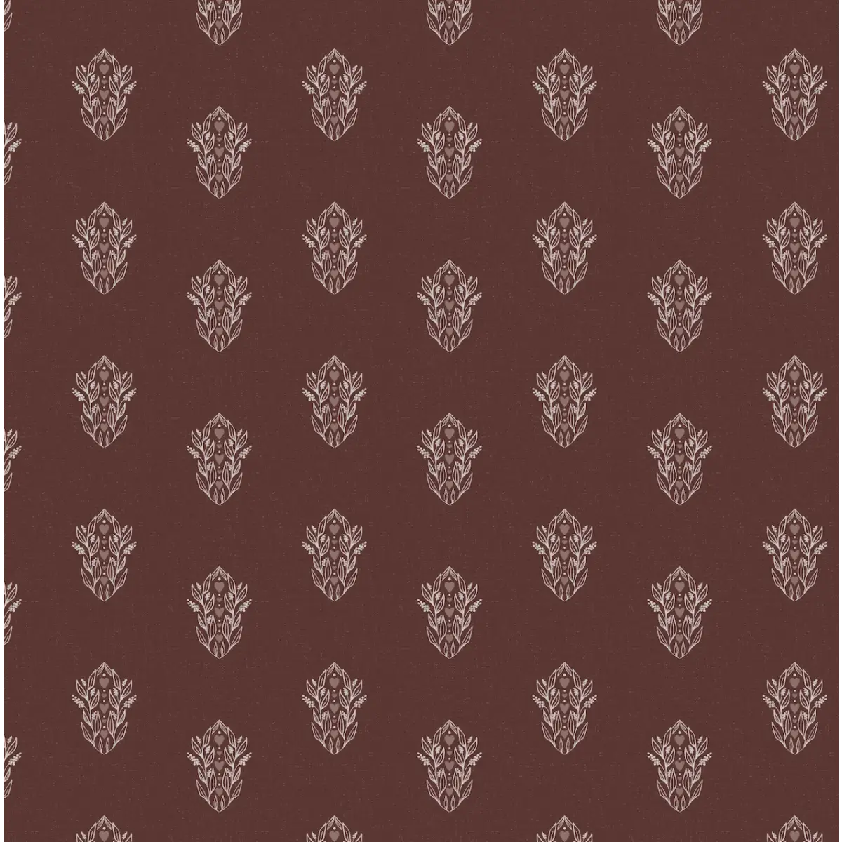 Leonore Wallpaper - Leaves and Hearts - by Lisee Ree - Sample 1 foot by 1 foot / Burgundy - Loomwell Home Goods