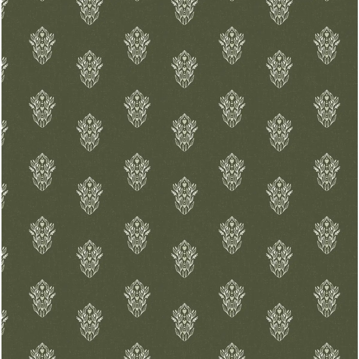 Leonore Wallpaper - Leaves and Hearts - by Lisee Ree - Sample 1 foot by 1 foot / Hunter - Loomwell Home Goods