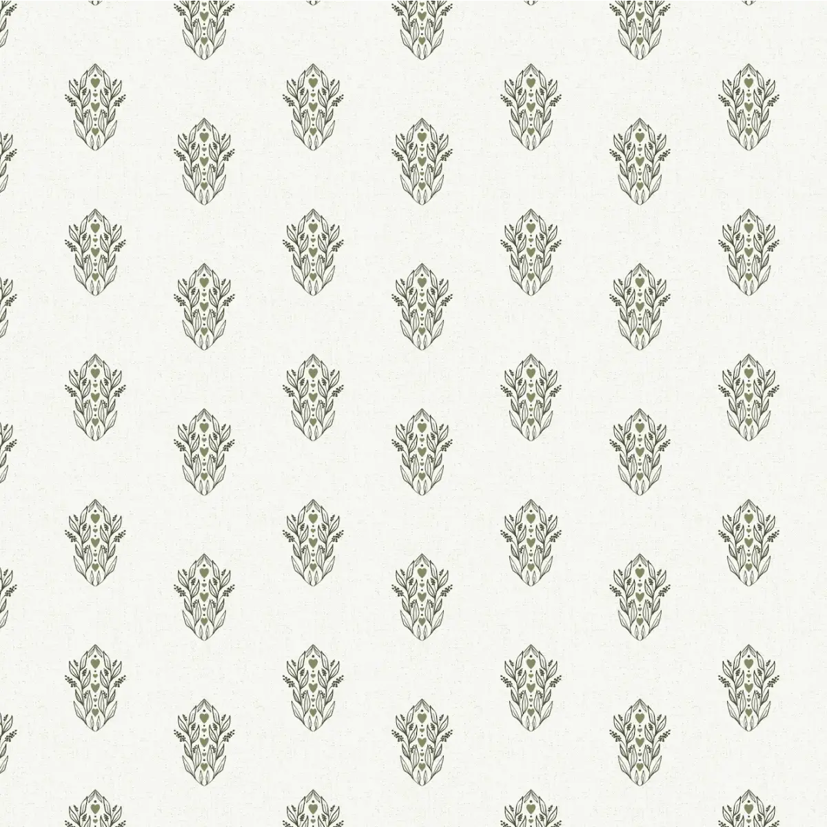 Leonore Wallpaper - Leaves and Hearts - by Lisee Ree - Sample 1 foot by 1 foot / Olive - Loomwell Home Goods