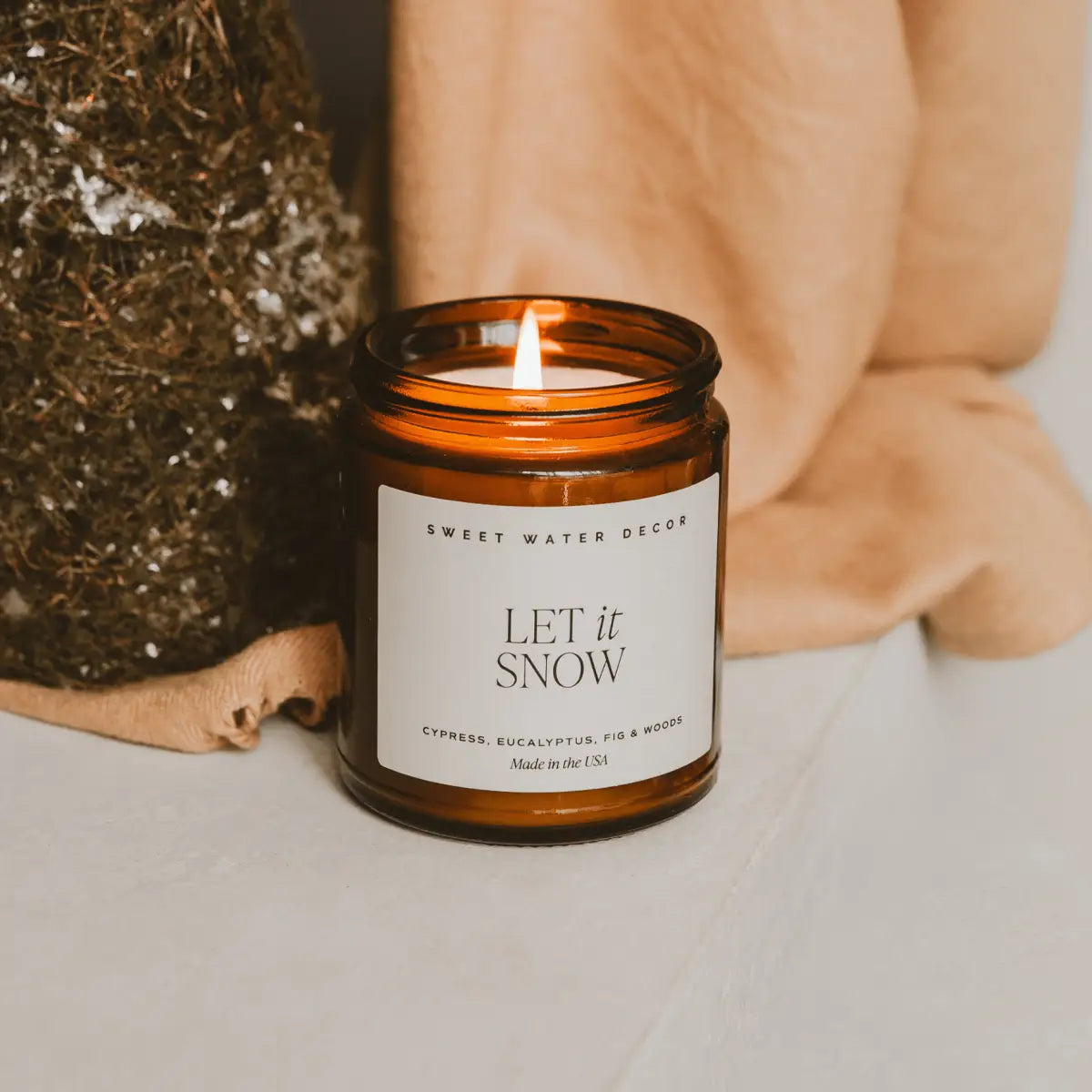 Let It Snow Soy Candle - 9 oz Amber Jar - Sweet Water Decor