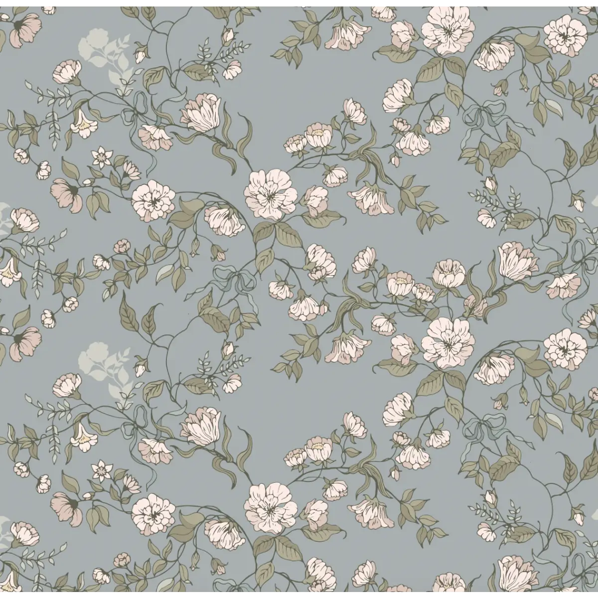Lettie Wallpaper - Pink Flowers - by Ali Anni - Sample 1 foot by 1 foot / Blue - Loomwell Home Goods