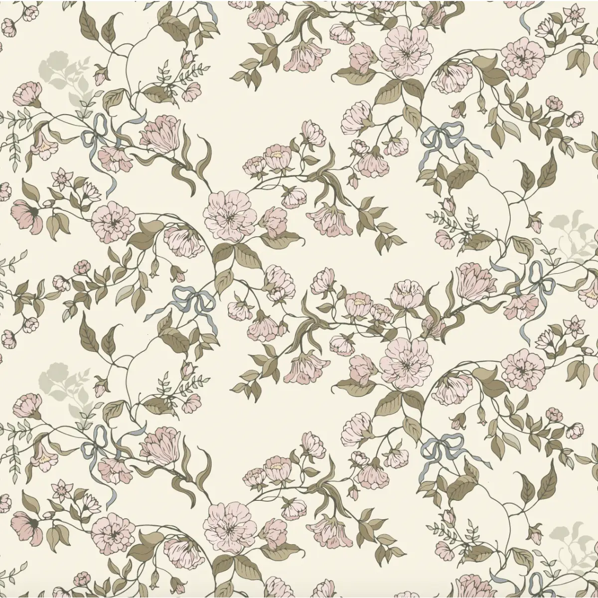 Lettie Wallpaper - Pink Flowers - by Ali Anni - Sample 1 foot by 1 foot / Cream and Pink - Loomwell Home Goods