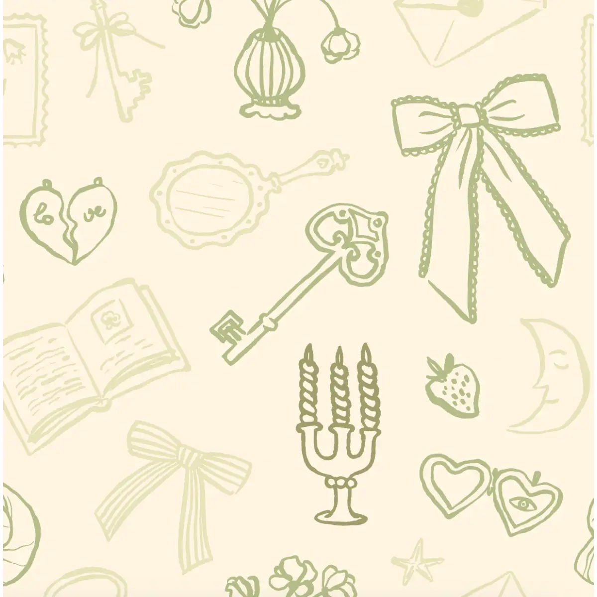 Lexi Wallpaper - Girly Things - Sample 1 foot by 1 foot / Green - Loomwell Home Goods