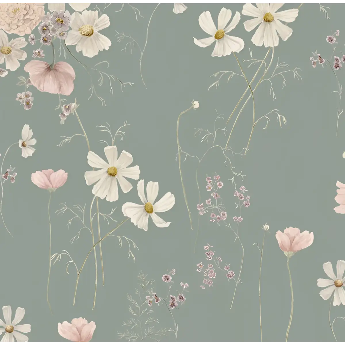 Liesl Wallpaper - Flower Stems - by Emily Cooper Art - Sample 1 foot by 1 foot / Green - Loomwell Home Goods