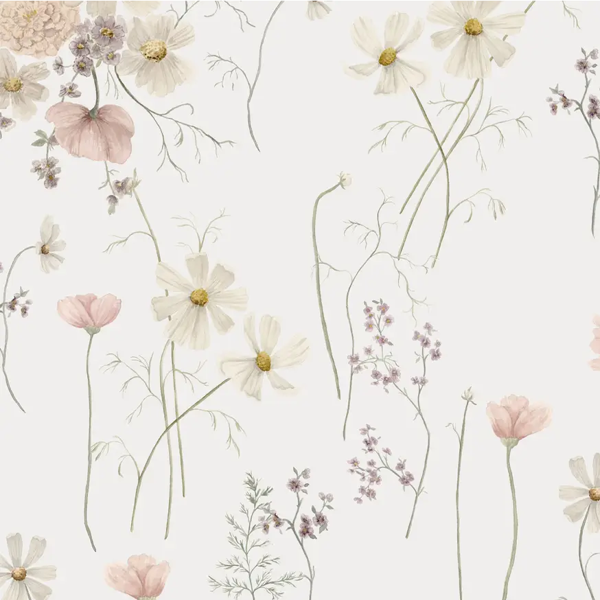 Liesl Wallpaper - Flower Stems - by Emily Cooper Art - Sample 1 foot by 1 foot / White - Loomwell Home Goods
