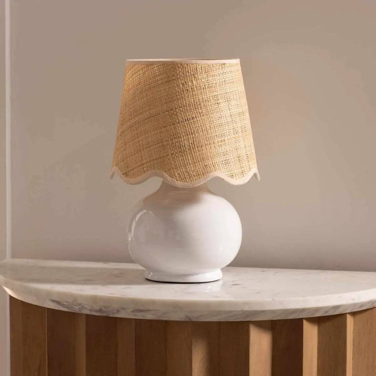 Light Beige Table Lamp with Scalloped Shade - 13’’H x 8’’W x 8’’D - Boutique Rugs